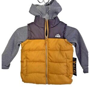 NWT Extreme Toddler Jacket Puffer Vest Hoodie Yellow Grey Sz 4T Pockets Nature